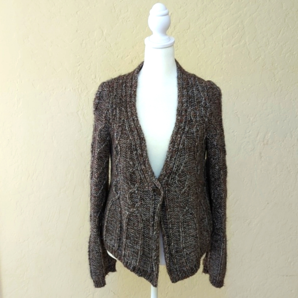 LOFT Copper Thread Acrylic/Wool Brown and Gray Cardigan Size Medium